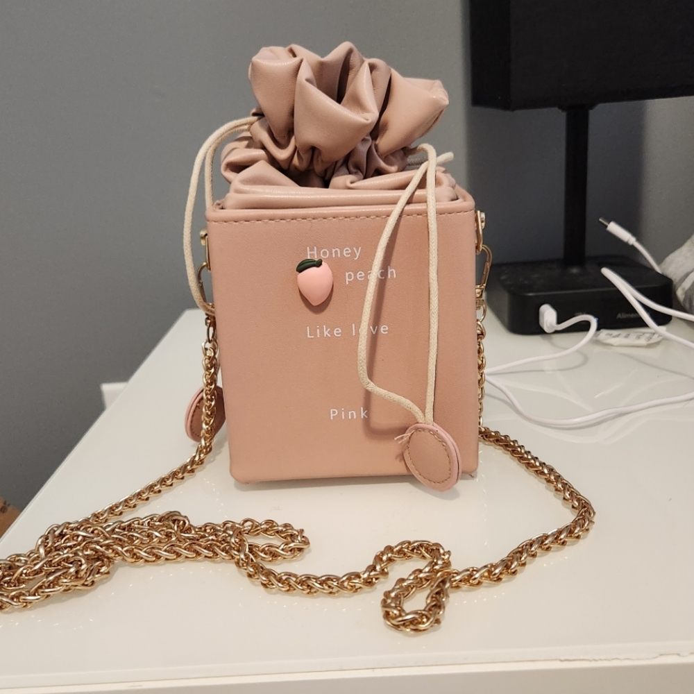 pink mini drawstring box bucket bag